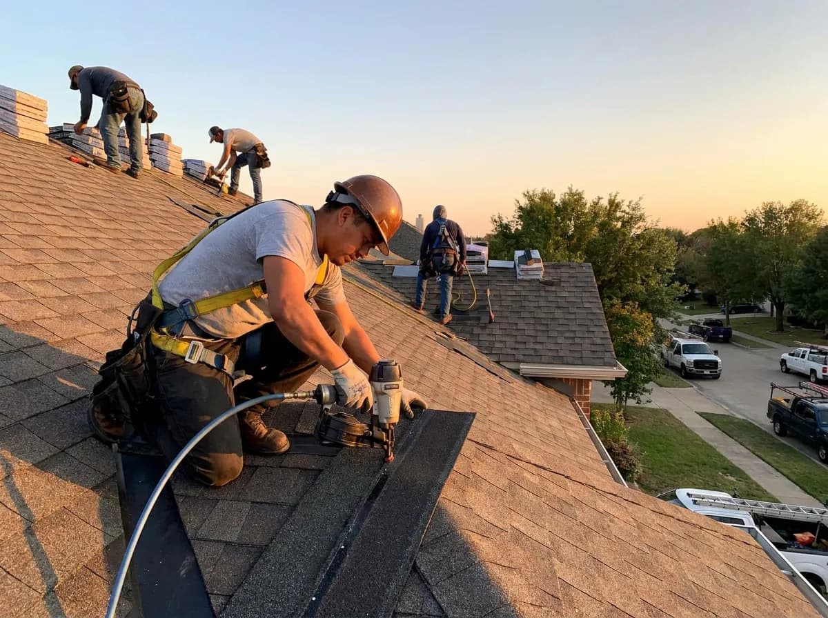 Roofing professional at work